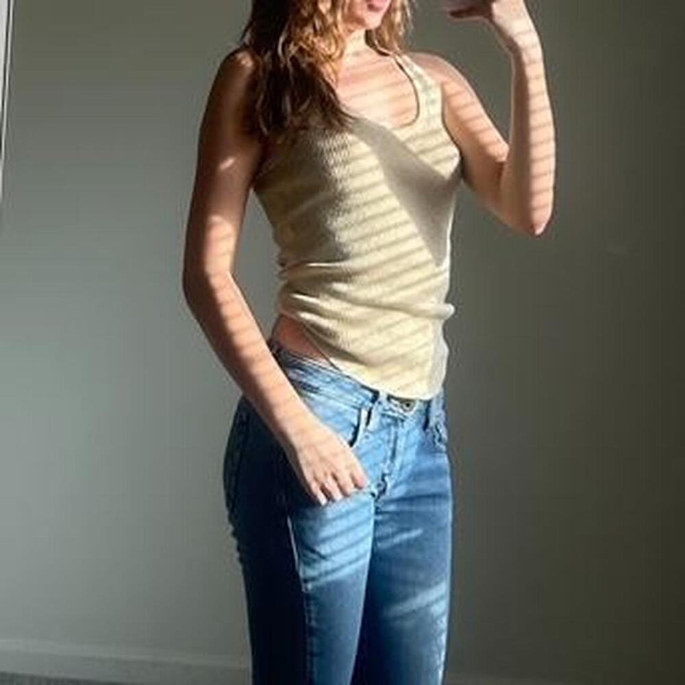 vintage y2k gold shimmery knit ribbed tank top with halter neckline